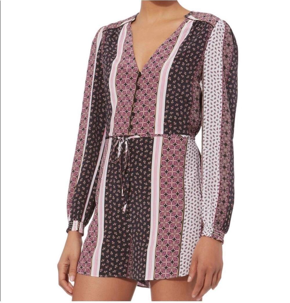 INTERMIX Silk Purple Long Sleeve Boho Romper Size 4